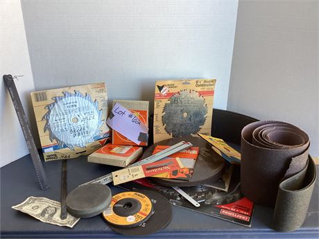 Assorted Saw Blades, Sandpaper, etc.