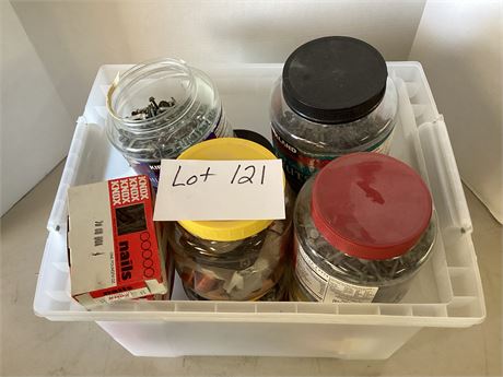 Tote of Nails, Screws, Nuts, Bolts, Etc.