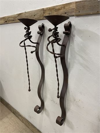 Two Large Wrought Iron Candle Sconces, 43"