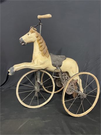 Antique Carved Wooden Hobby Horse Tricycle