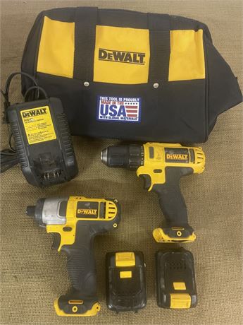 DeWalt 12v Drill/Impact Driver Combo w/ Charger, 2 Batteries, and Bag