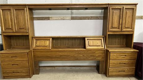 Oak King Size Headboard and Side Hutches with built-in Lighting