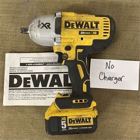 DeWalt 20v Max 1/2" Impact Wrench w/ Battery, No Charger