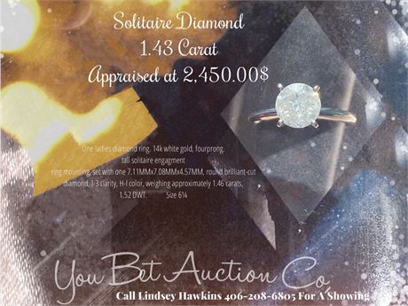 Solitaire Diamond Carat 1.43 appraised for 2940.00