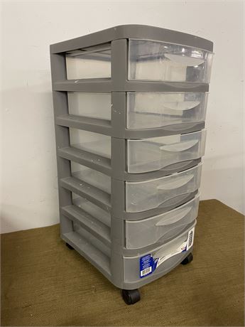 Plastic 6 Drawer Mobile Cart, 13x27x15