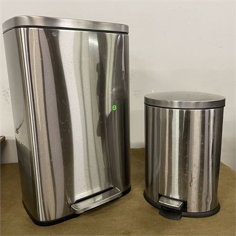 Pair of Stainless Steel Trash Cans, 26" and 16" tall