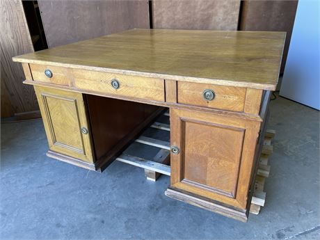 Antique 19th Century Swedish Oak Partner Desk, 57x57x31