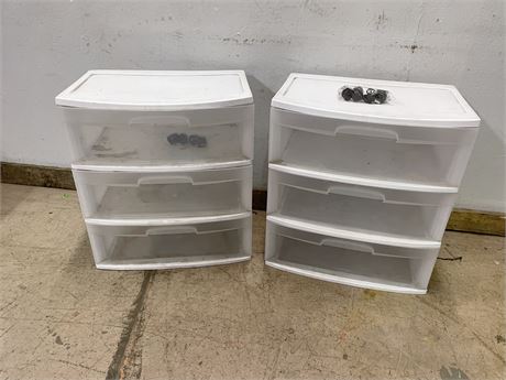 2 Plastic 3 Drawer Storage Units, 22x15x24