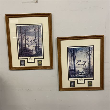 Pair of Matted and Framed Stamps, Prints, Medallions by Bill Pendergrass, 20x25