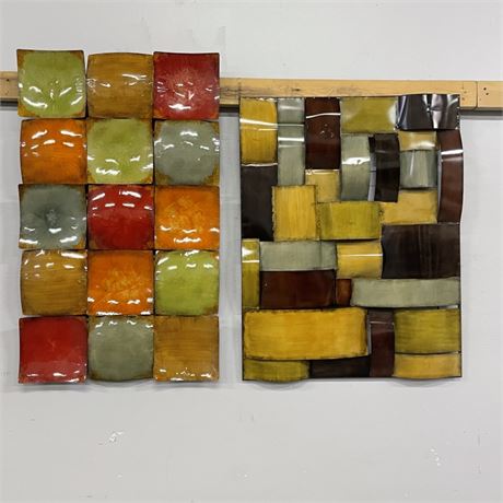 Pair of Enameled Metal Wall Art, 24x41 & 28x36