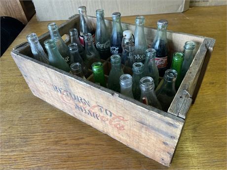 Vintage and Antique Coke Bottles & Crate w/ Coke Japan Pencils