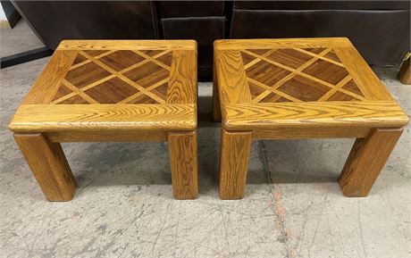 Pair of Inlaid Oak Side Tables, 24x24x16