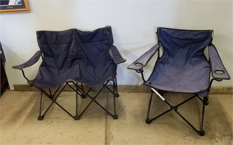 Blue Outdoor Folding Chair Pair