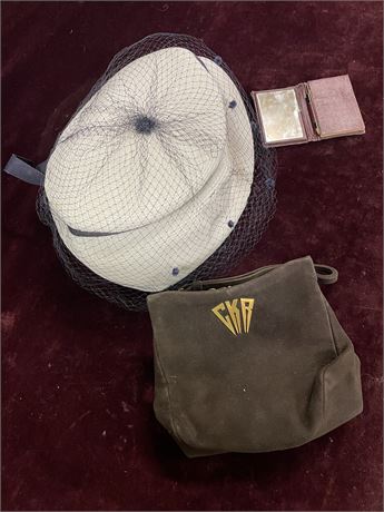 Cool Antique Woven Ladies Hat & Clutch with Mirrored Notepad, c.1923