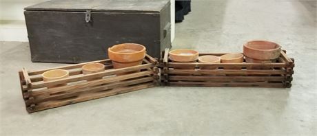 Wood Planter Racks & Pots...25x9x7