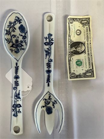 Large Porcelain Asian Fork and Spoon