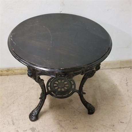 Vintage Cast Iron Table - 25"D x 29"H - Loose Top Needs TLC