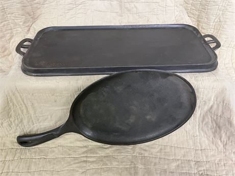 Wagner Ware Cast Iron Sizzle Server Pan Pair - 1095 B