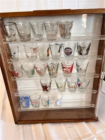 shot glasses in rotating display cabinet