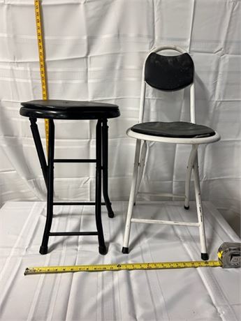 2 old fold-up stools