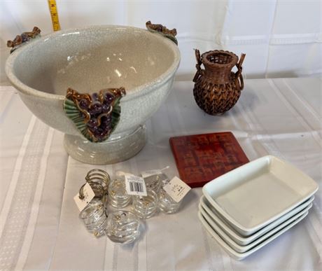 large crockery serving bowl with "side dishes"