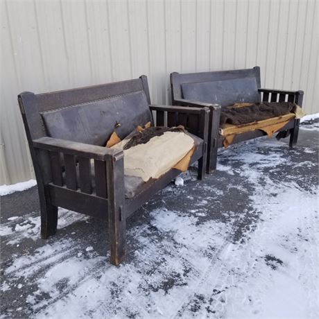 Antique Wood Karpen Bench Pair -