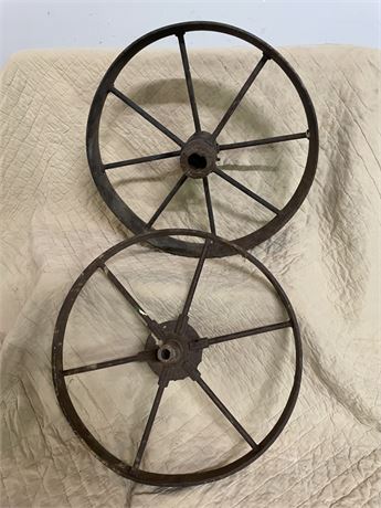 16" Diameter - Vintage Cast Iron Implement Wheel Pair