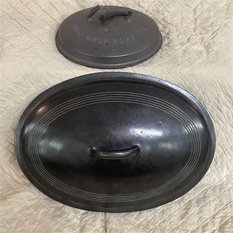 Vintage Wagner Cast Iron #7 Drip Drop Roaster Lids (handle broken) -