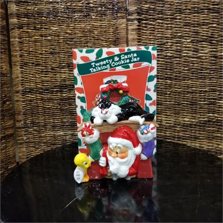 Collectible Tweety & Santa Talking cookie Jar - 6x8