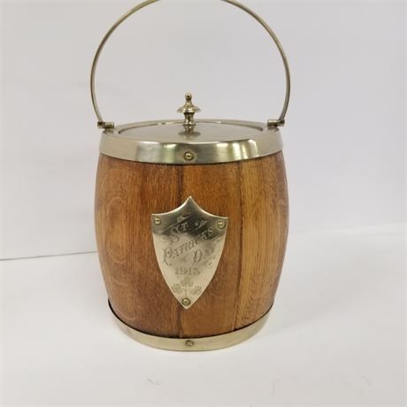 Antique 1913 Oak & Brass Canister