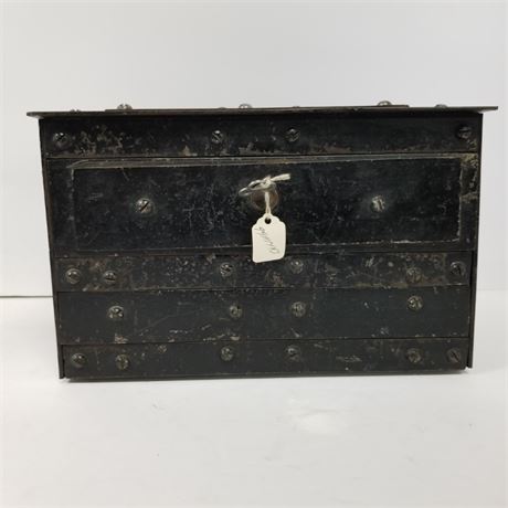 Heavy Antique Cast Iron Locking Box w/ Ley