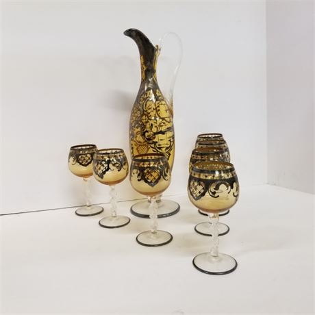 Antique Liquor Decanter & Cordial Glasses