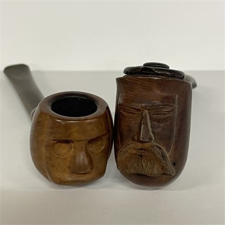 Pair O Carved Face Dr Graybon Pipes