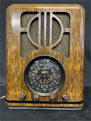 1938 Antique Zenith Model 6-5-229 Black Dial Tombstone Radio -Works