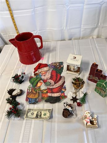 Christmas with red enamel coffee pot