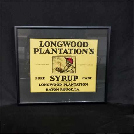 Vintage Framed Longwood Plantations Syrup Label - 10x9