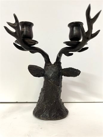 Cast Iron Dept 56 Stag Head Candle Holder