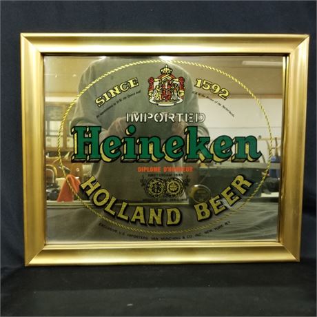 Vintage Heineken Beer Mirror Sign - 17x14