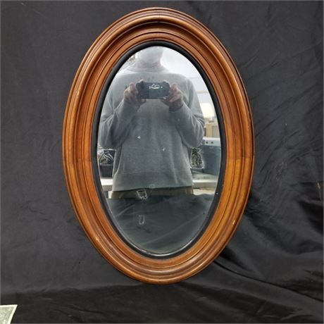 Vintage Oval Wood Frame Mirror - 18x26