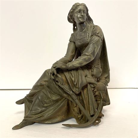 Vintage Cast Iron Lady Sitting Statue