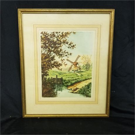 Genuine Framed "The Windmill" EtchingBy Pierre - 15x18