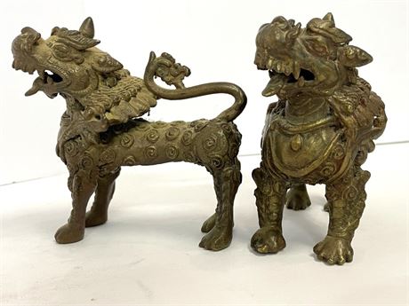 Vintage Cast Iron Dragon Pair