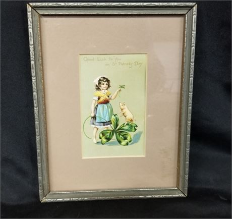 Vintage Framed St Patty's "Good Luck" Print - 8x10