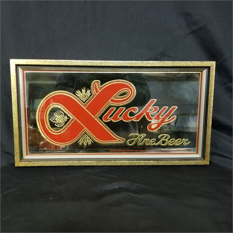 Vintage Mirror Lucky's Beer Sign - 17x9