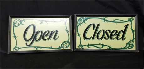 Hand Painted & Framed Open/Closed Sign Pair - 13x8