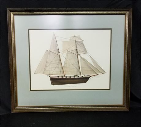 Framed "The Alligator" Schooner Print  (1821-1823) - 23x19