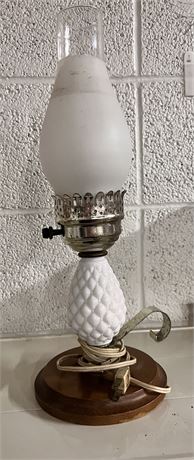 Lamp milk glass and wood base