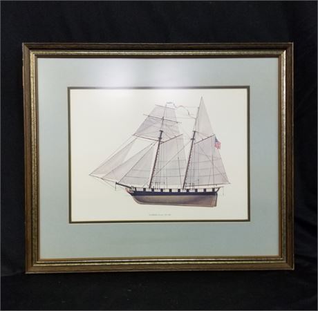 Framed "The Boxer" Schooner Print  (1831-1848) - 23x19