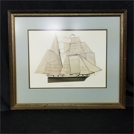 Framed "The Grampus" Schooner Print  (1821-1843) - 23x19