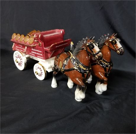 Vintage Metlox Budweiser Clydesdale Pair & Keg Wagon